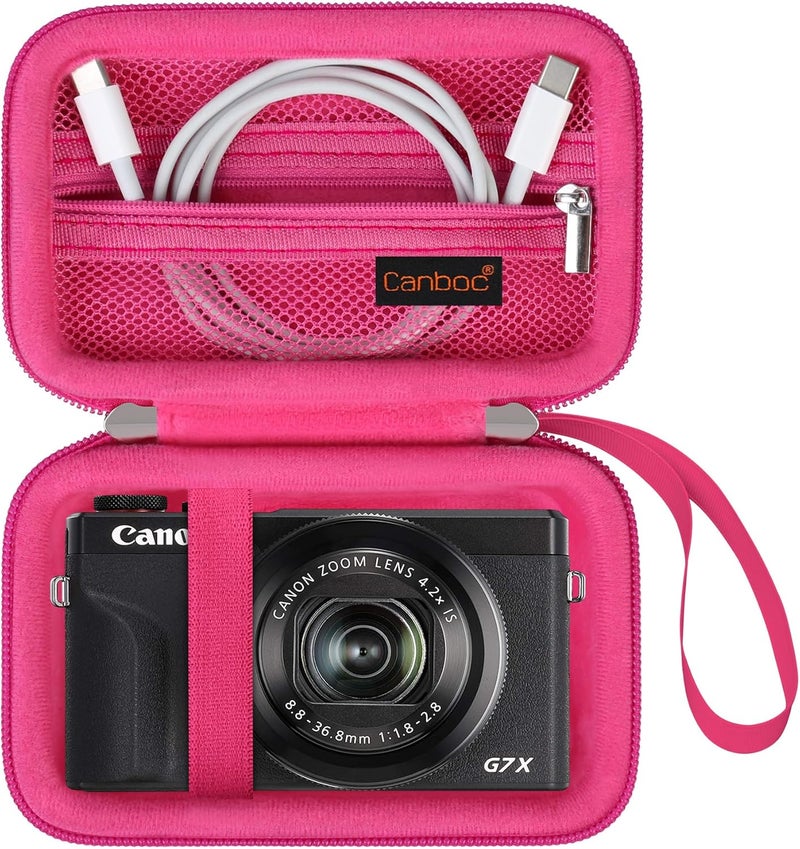 Canboc Camera Case for Canon PowerShot G7 X Mark III/ G7X Mark II Digital 4K Vlogging Camera, Point and Shoot 4K Video Camera Bag, Zipper Mesh Pocket fits USB Cable, Batteries, Rosered - Image 1
